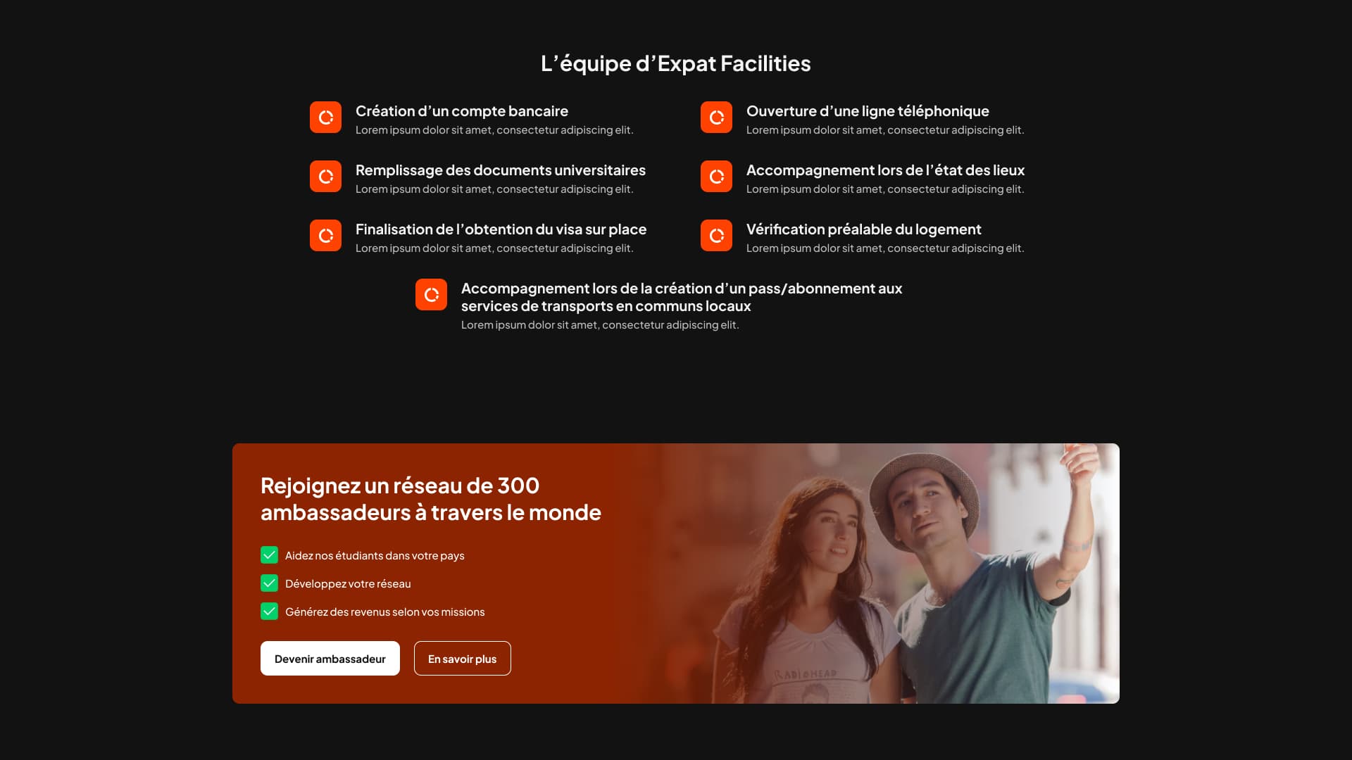 À propos de l'équipe et call to Action