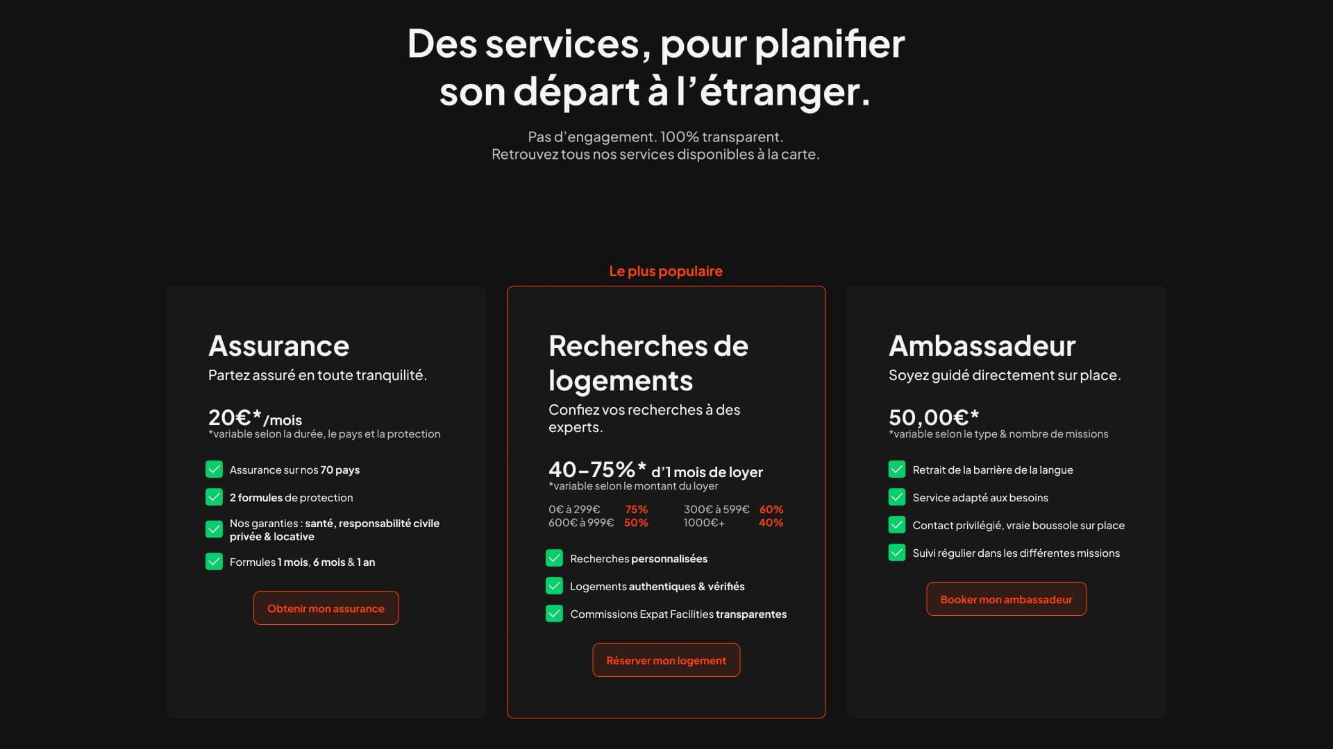 Section services avec présentation des offres